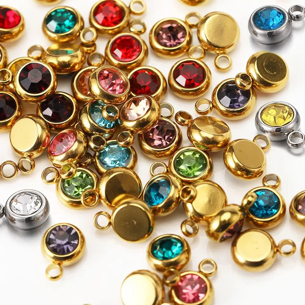 20pcs 6mm Stainless Steel Rhinestone Beads Gold Color Crystal Charms Pendants for Necklace Bracelet Jewelry Making Charm 2030