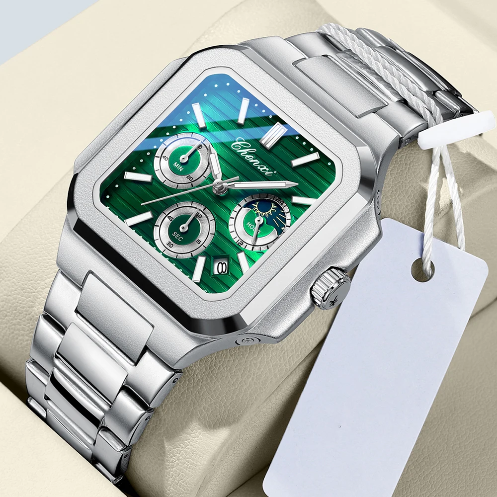 

CHENXI брендовые оригинальные часы для мужчин, водонепроницаемые светящиеся повседневные модные мужские кварцевые часы, роскошные квадратные наручные часы с хронографом