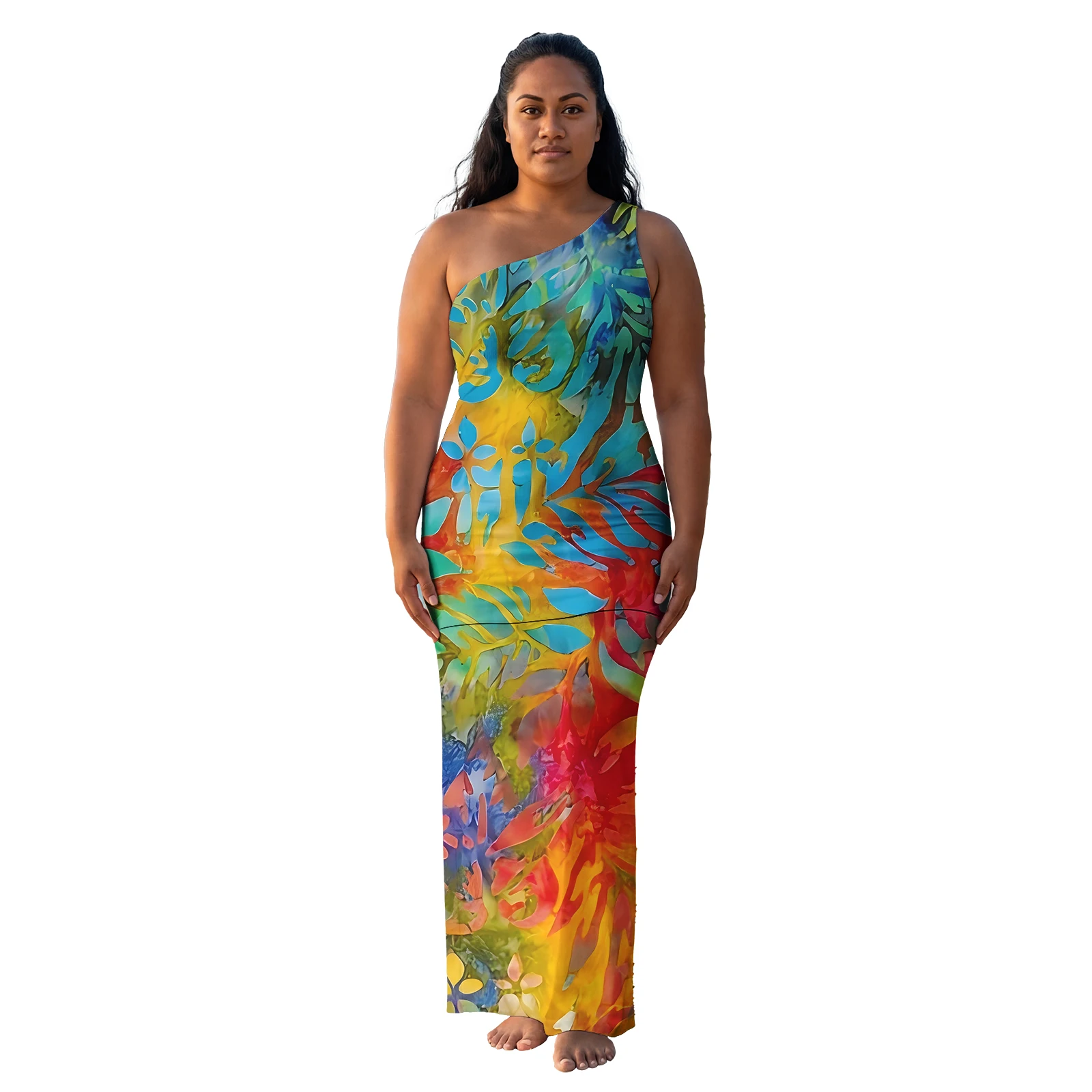 One-shoulder Prom Samoa Puletasi Women's Dresses Pacific Island Sexy Young Girl Hibiscus Hawaiian Polynesian Tribal Dress Set