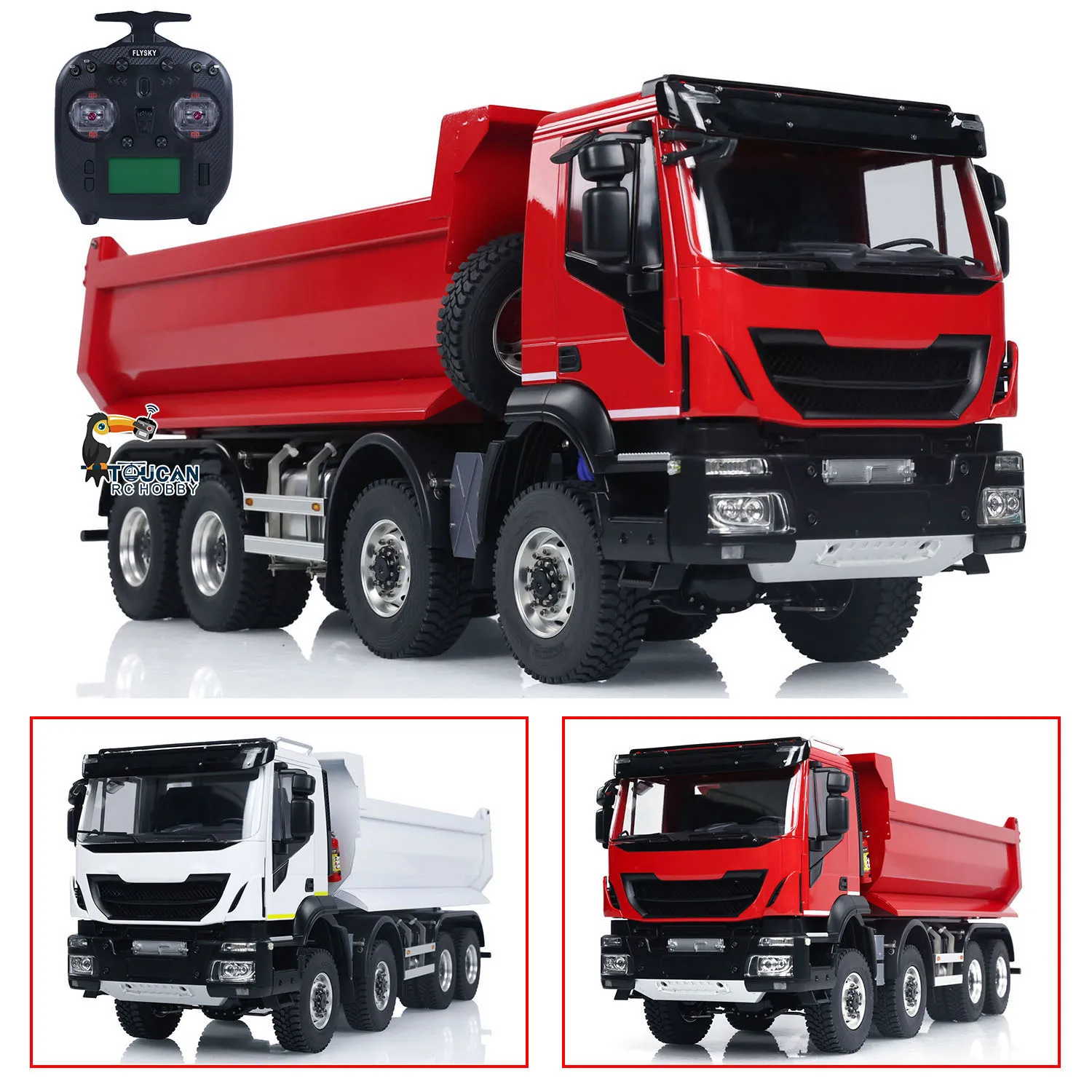 

Upgraded 1/14 Metal Hydraulic RC Dump Truck 8x8 Radio Control Tipper Car Painted Assembled with 2-speed Gearbox Light Sound Toys