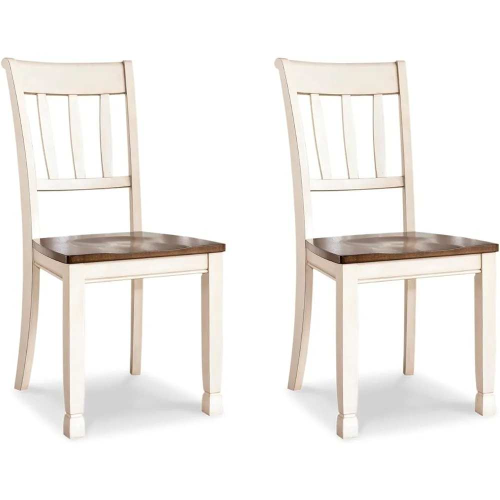 

Set of 2 Dining Chairs, Ladder Back Dining Chair, country cottage styled,Armless Chair Brown/White 23"D x 18"W x 38"H