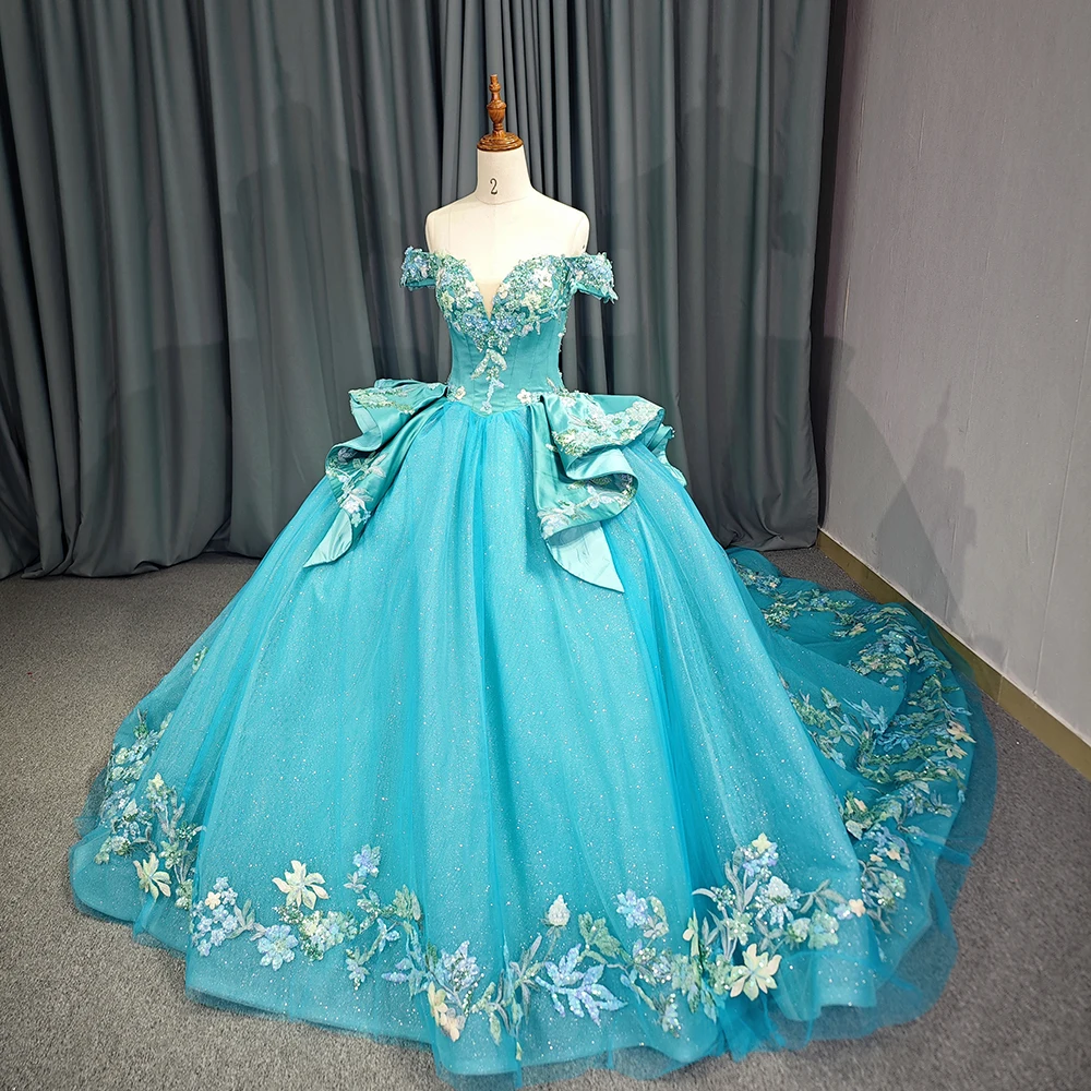 Pailletten-Quinceanera-Kleider mit Blumenapplikationen, schulterfrei, für die 15. Jahre Prinzessin, maßgeschneidertes Ballkleid nach Maß DY9945 – Detail 5