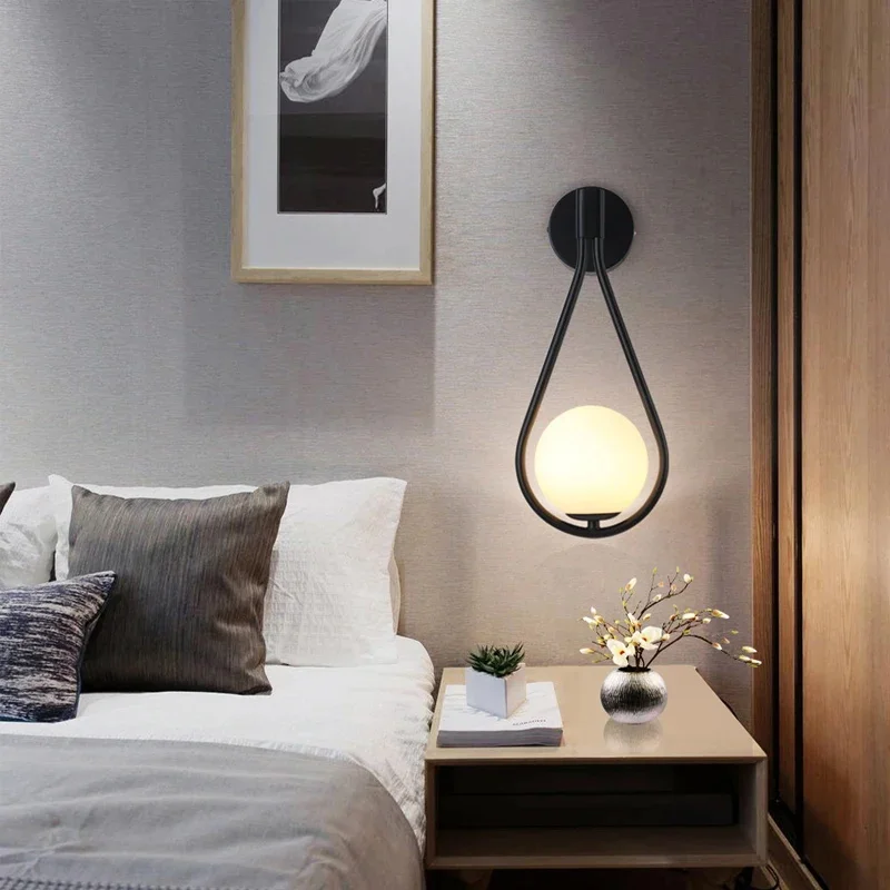 G9 Wall Lamps For Corridor Bedroom Bedside Living room Frosted Glass Ball Wall Light Black Copper LED Wall Lamp Indoor Lighting