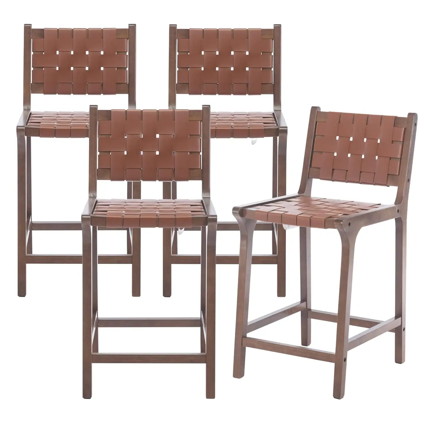 

Counter Stools Set Of 4 Modern 23.5" Counter Height Barstool With PU Leather Woven Strap Seat & Open Back Walnut, Customized