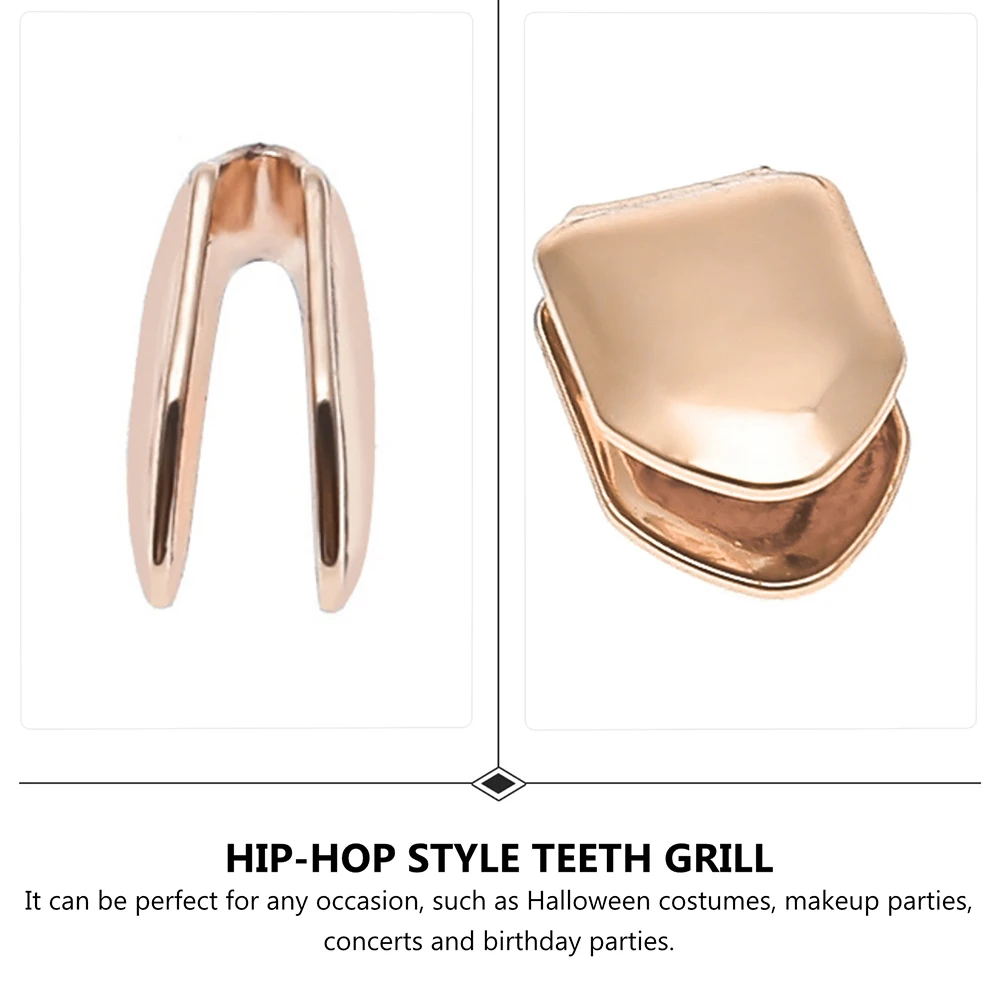 4 pezzi placcati in oro con denti singoli Grill Hip Hop Bretelle Caps per uomo Donna Halloween Party Club Evento Uso quotidiano Stile rapper