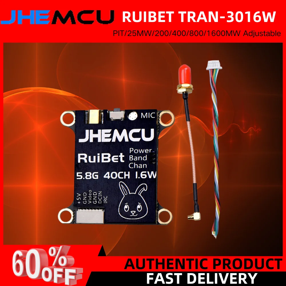 

JHEMCU RuiBet Tran-3016W 5,8G 40CH 1,6 W PitMode 25mW 200mW 400mW 800mW 1600mW регулируемый VTX 2-6S 30X30mm для дрона RC FPV