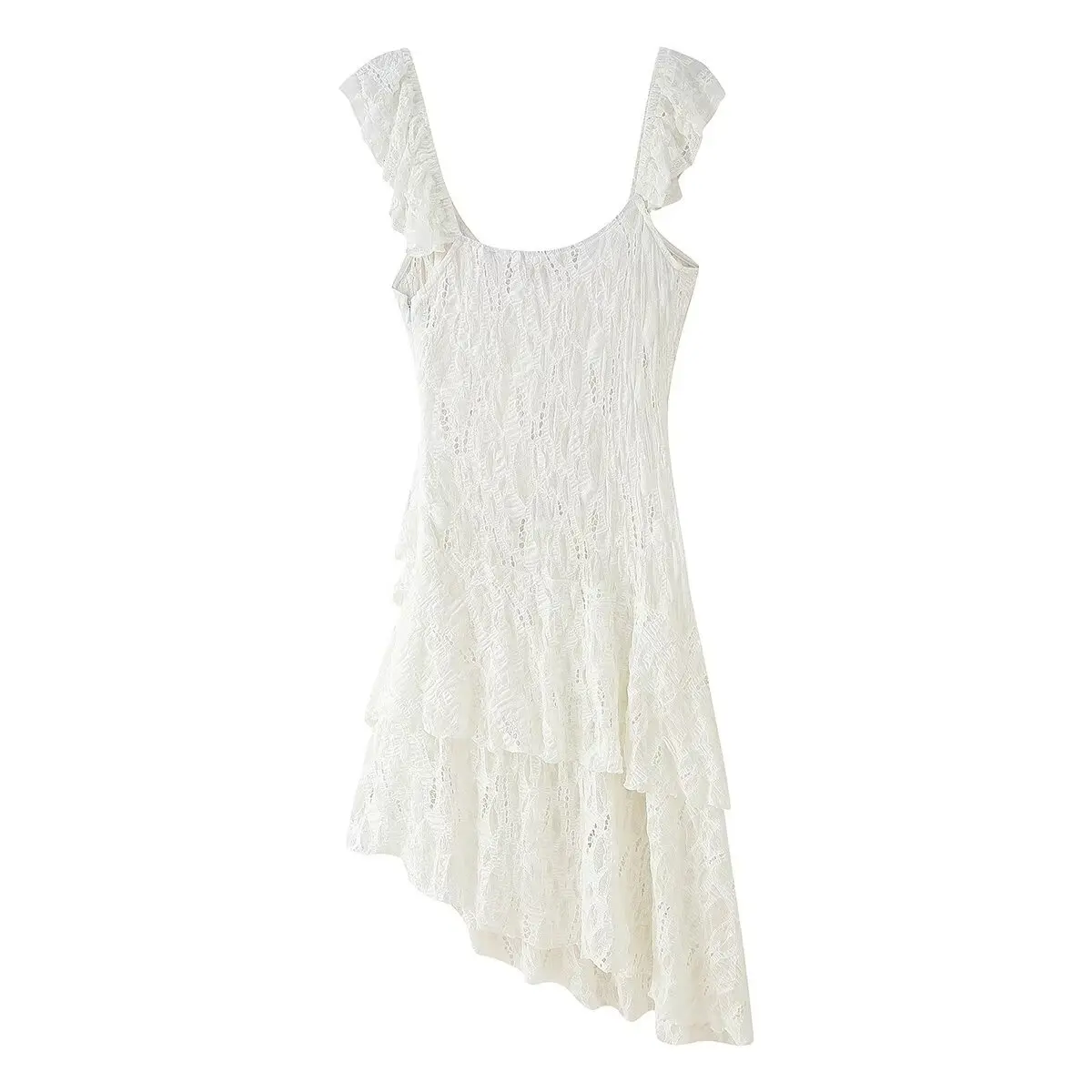 Vestido E de Renda em Camadas JNLEAOG, Novo Design de Moda Fena para Primavera, Vestido Justo Sem Mangas com Decot...