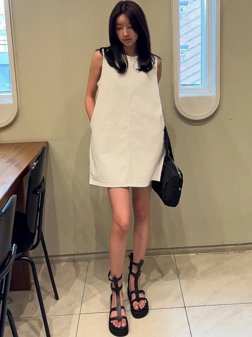 Chique zomer los denim vest Dr dames open ba riem ontwerp casual woon-werkverkeer Sle pure kleur f ingeknoopte kraag