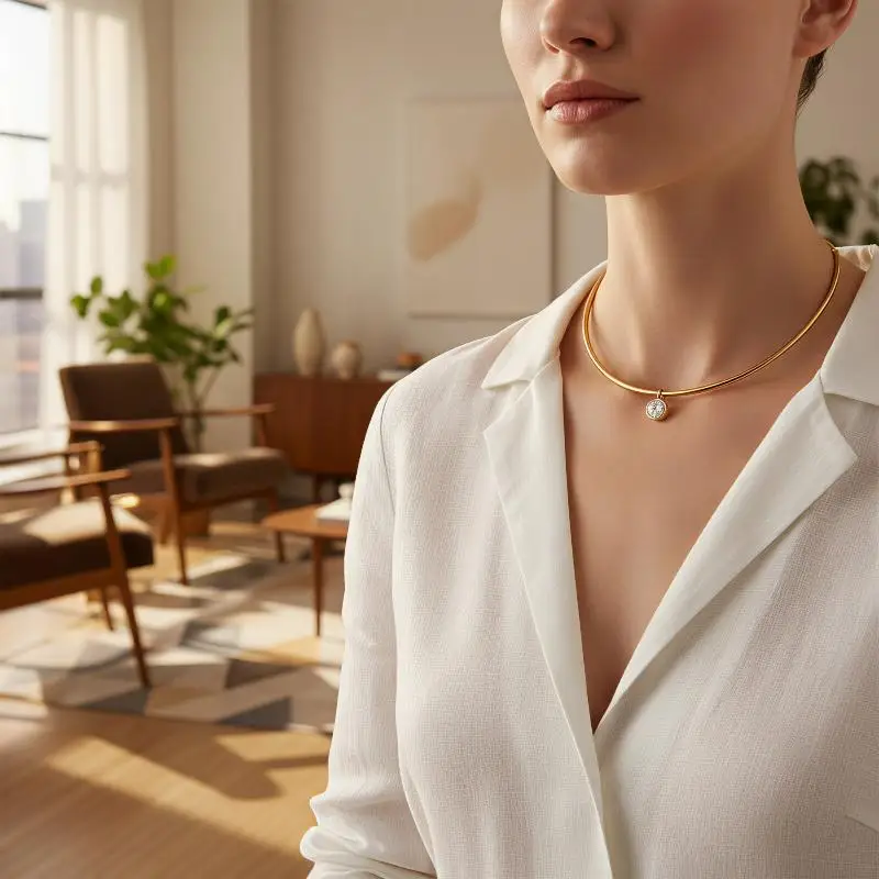 Zarte geometrische Zirkon-Anhänger-Halskette für Frauen, minimalistische Edelstahl-Halskette, modisches Schmuckgeschenk – Detail 10