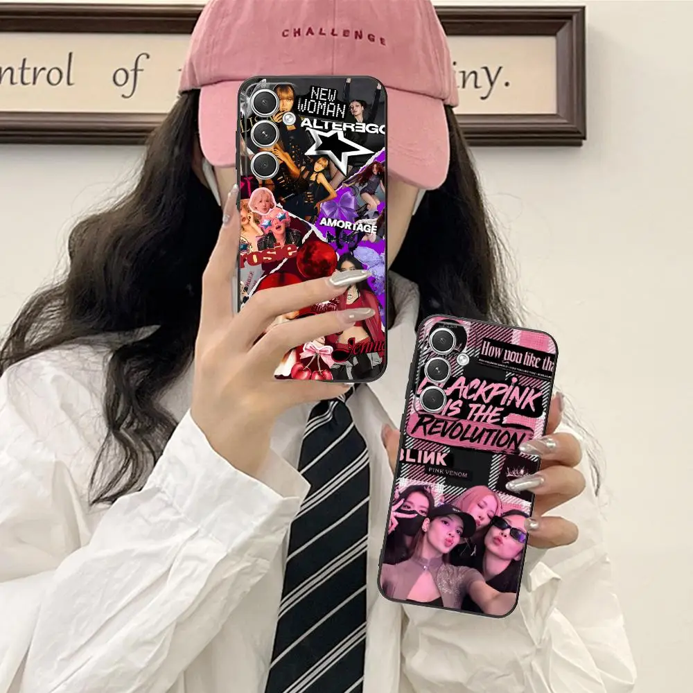 KPOP Pink Girl Matte TPU Mobile Phone Case for Samsung Galaxy S26 S25 S24 S23 S22 S21 S20 Note20 Plus FE Ultra Colorful Cover