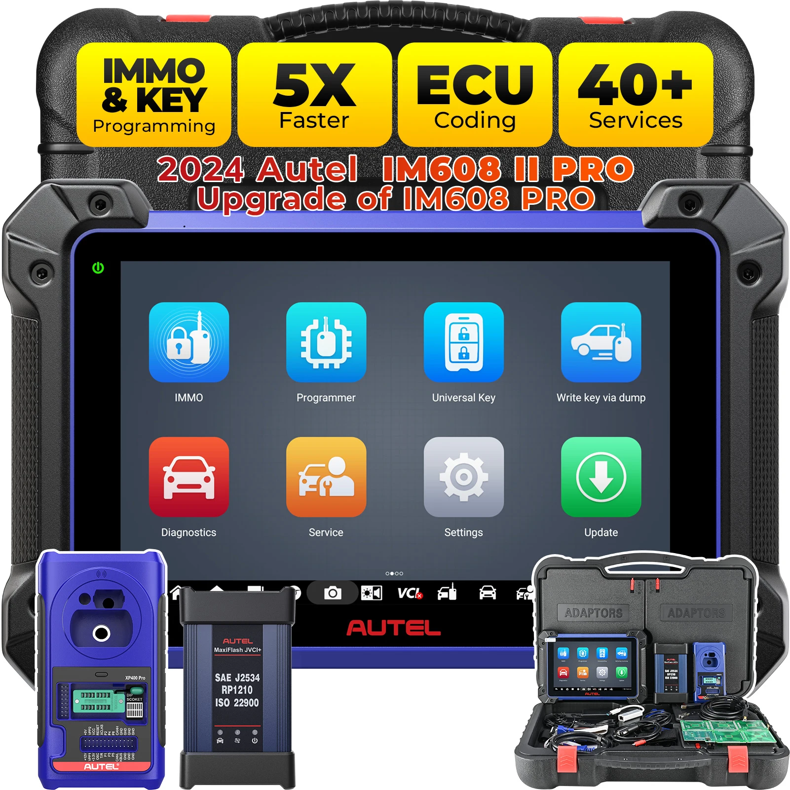 Autel MaxiIM IM608 II Key Programming Tool Automotive Bi-Directional Diagnostic Scanner 40+ Services, IMMO & ECU Coding, XP400 Pro, CAN FD/DoIP, Android 10, 4+128GB