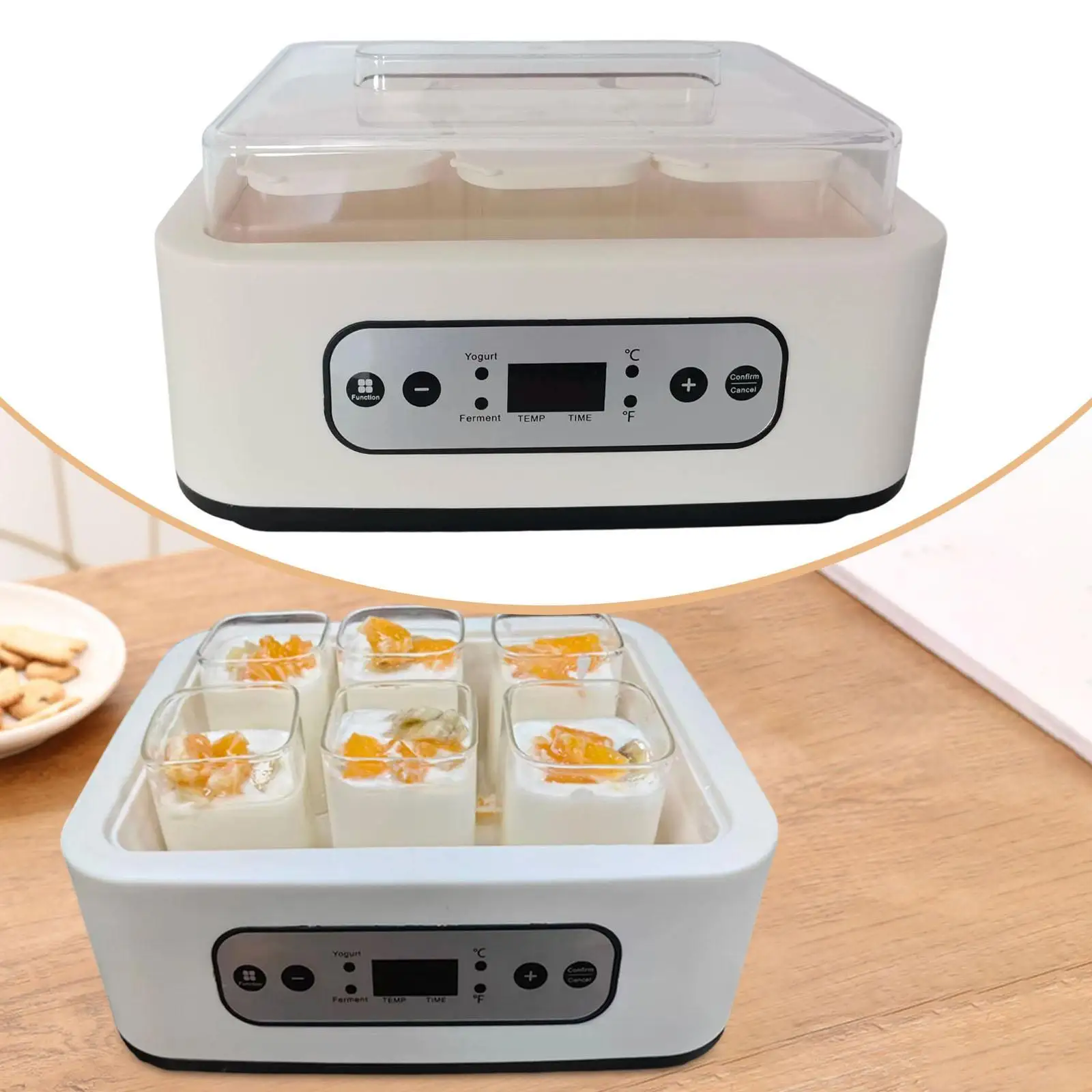 ماكينة صنع الزبادي مع 6 أكواب زجاجية، ماكينة تخمير، تحكم ثابت في درجة الحرارة، متعددة الوظائف