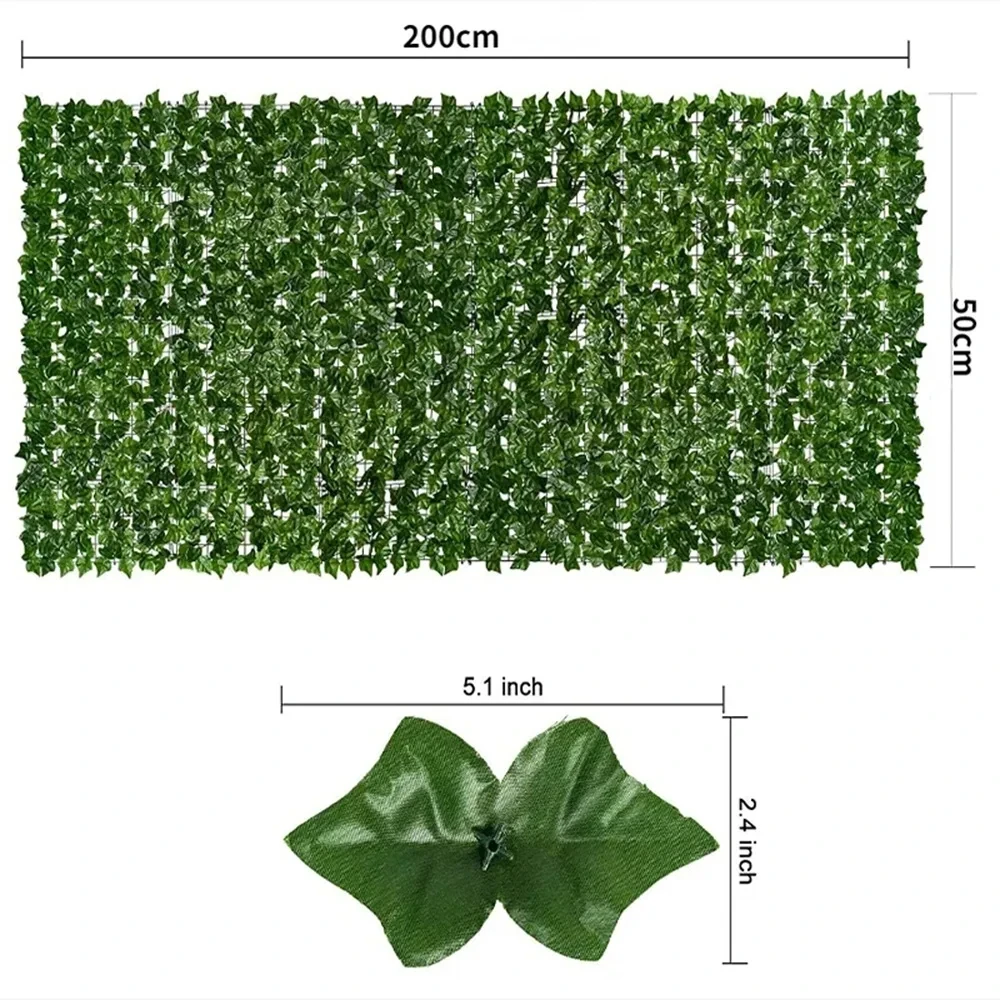 50X200cm Artificial Ivy Hedge Green Leaf Fence Panels Faux Privacy Fence Screen for Home Outdoor Garden Balcony Decoration 1X3m