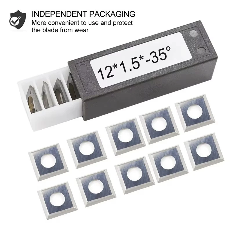 Carbide Insert 12mm 10pcs 12x12x1.5mm 35 Degrees Square Corners Insert Blade for Wood Lathe Turning Tool Helical Planer Cutter 