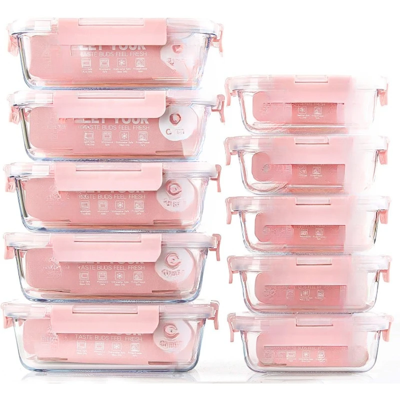 [10 Pack] Food Storage Containers with Lids Airtight, Glass Lunch Boxes, Microwave, Oven, Freezer and Dishwasher Safe