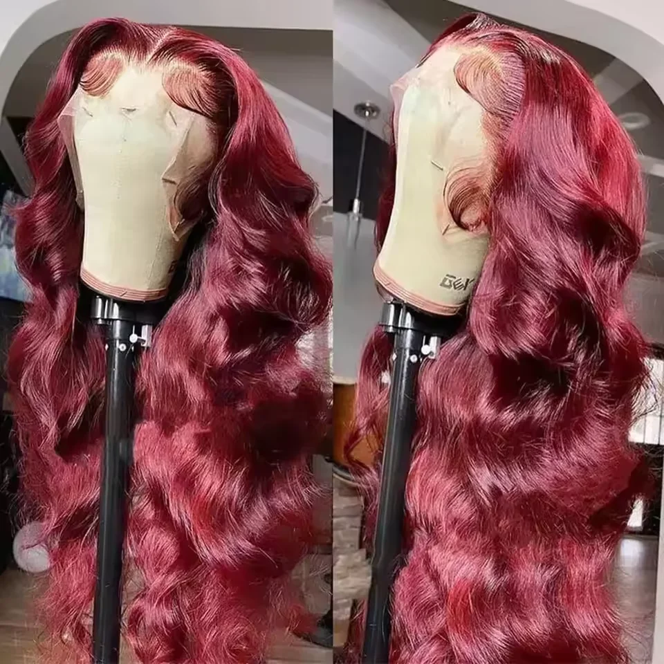

99j Burgundy body wave hair lace wig 46 long inches 13x6 HD Transparent Lace Front Wigs 200 Density Brazilian human hair for wom