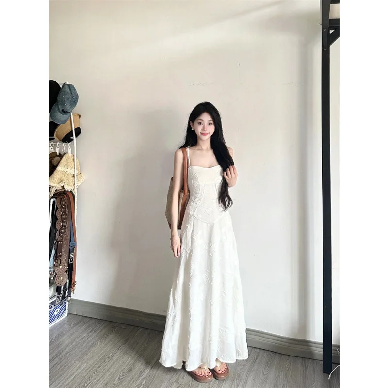 2025 novo jacquard renda retalhos dupla camada maxi vestido para festa à noite sexy cintas de espaguete até o chão robe estilo francês