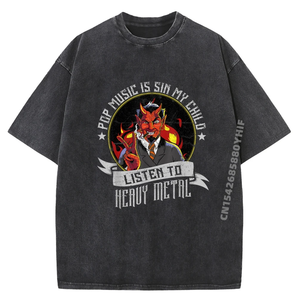 

Pop Is Sin My Child Listen To Devil Мужская одежда Оригинальные мужские футболки Ретро стираная Camisa в японском стиле