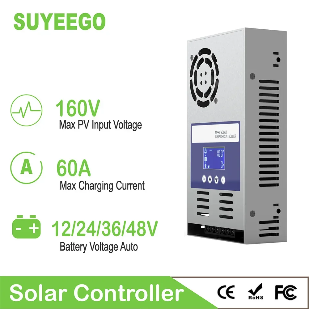 

MPPT 60A Solar Charge Controller 48V 36V 24V 12V Auto Max PV 160VDC for Lead Acid Lithium Battery PV Panel Charge Regulator