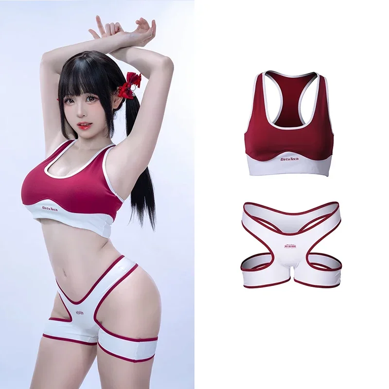 Hollow Hip Lifting Gymnastics Leotard for Women Anime Y2K Sexy Red White Sports Romper