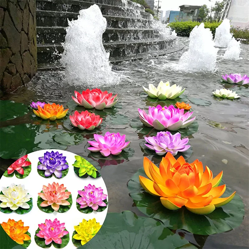 10cm/17cm Artificial Lotus Fake Plant Pond Decor Artificial Water Lily Floating Foam Lotus Home Garden Fish Tank Fake Flower