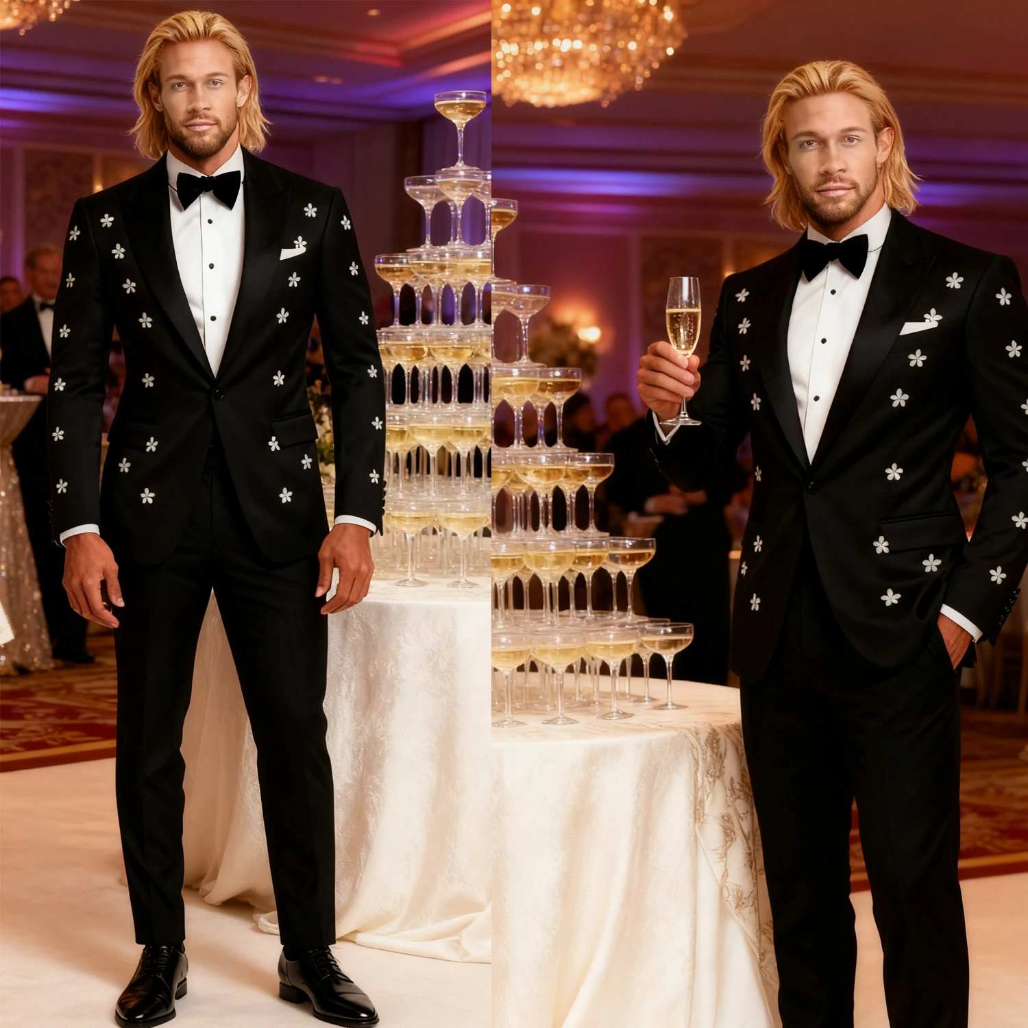 Abiti da sposo con perline di cristallo 2 pezzi Abiti da uomo formali taglie forti Blazer e pantaloni Abiti da ballo per feste serali personalizzati