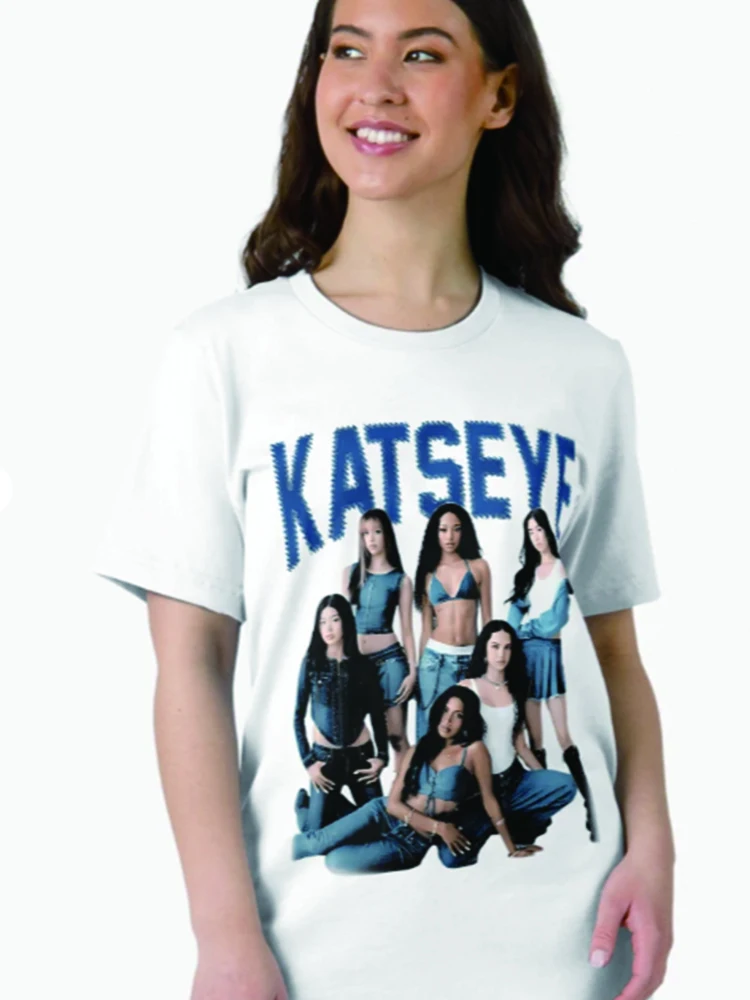 Katseye 2026 Nowa Kolekcja Damska Koszulka z Czystej Bawełny o Luźnym Kroju z Nadrukiem, Idealna na Koncerty.