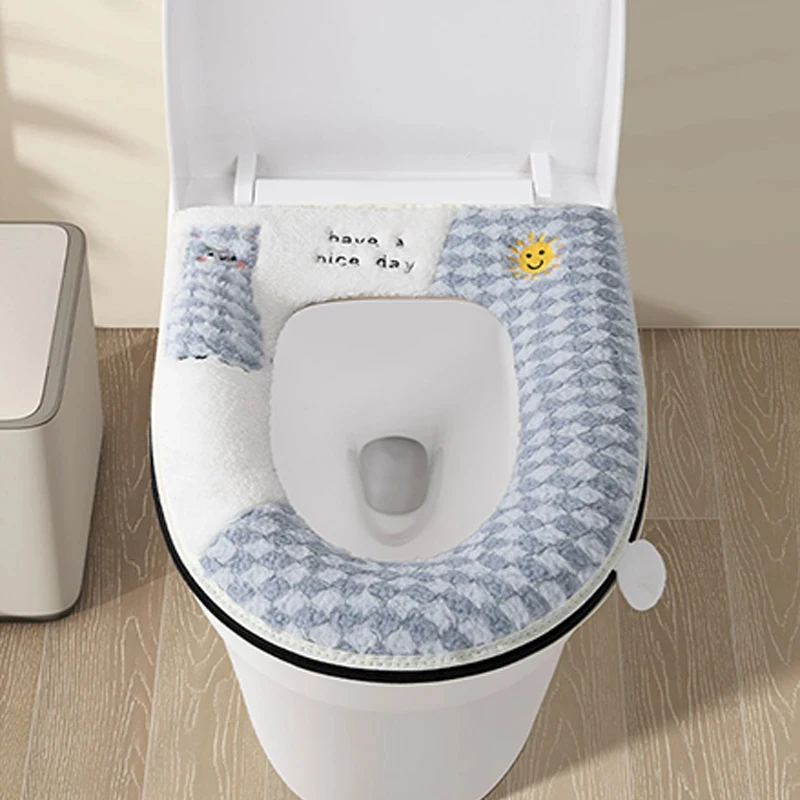 

Toilet Seat Seat Cushion Bathroom Toilet Seat Cushion Strap Handle Thick Soft Washable Fully Enclosed Design Toilet Seat