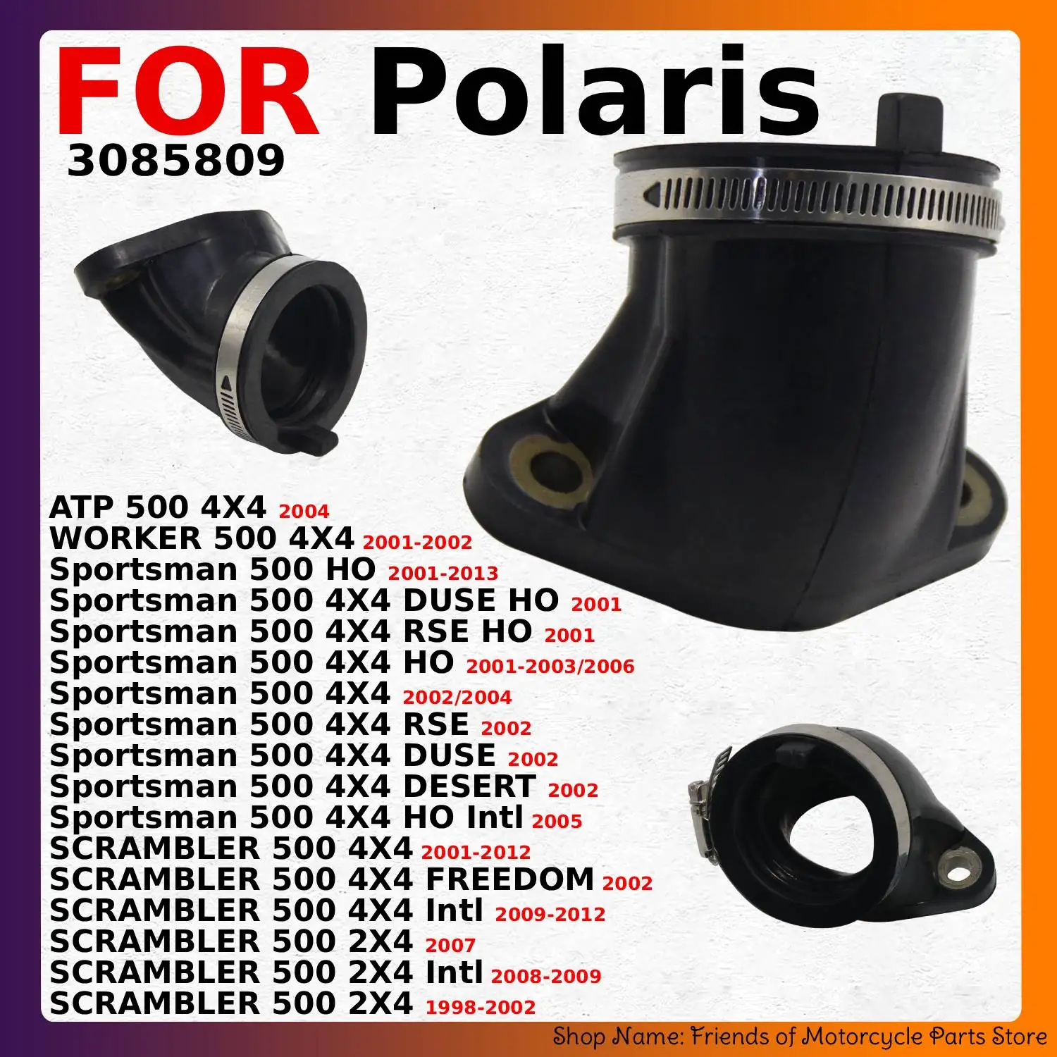Para Polaris Sportsman 500 HO WORKER SCRAMBLER FREEDOM ATP 4X4 3085809   Pegamento de admisión del colector de interfaz de carburador de motocicleta, 1 Uds.