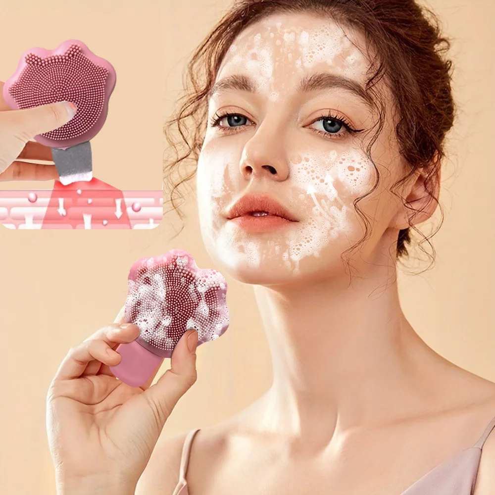 Depurador facial de silicona 2 en 1 con forma de pata de gato y eliminación de espinillas para el cuidado de los poros, cuidado de la piel suave y limpieza de maquillaje con cerdas suaves