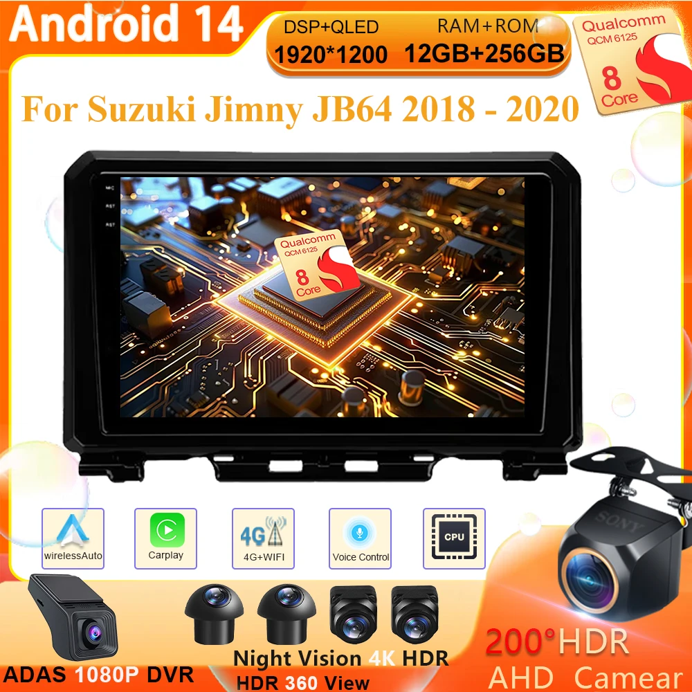 Android 14 For Suzuki Jimny JB64 2018 - 2020 Car Radio Navigation Multimedia Video Player Stereo Carplay Auto 4G+WIFI GPS BT DVD