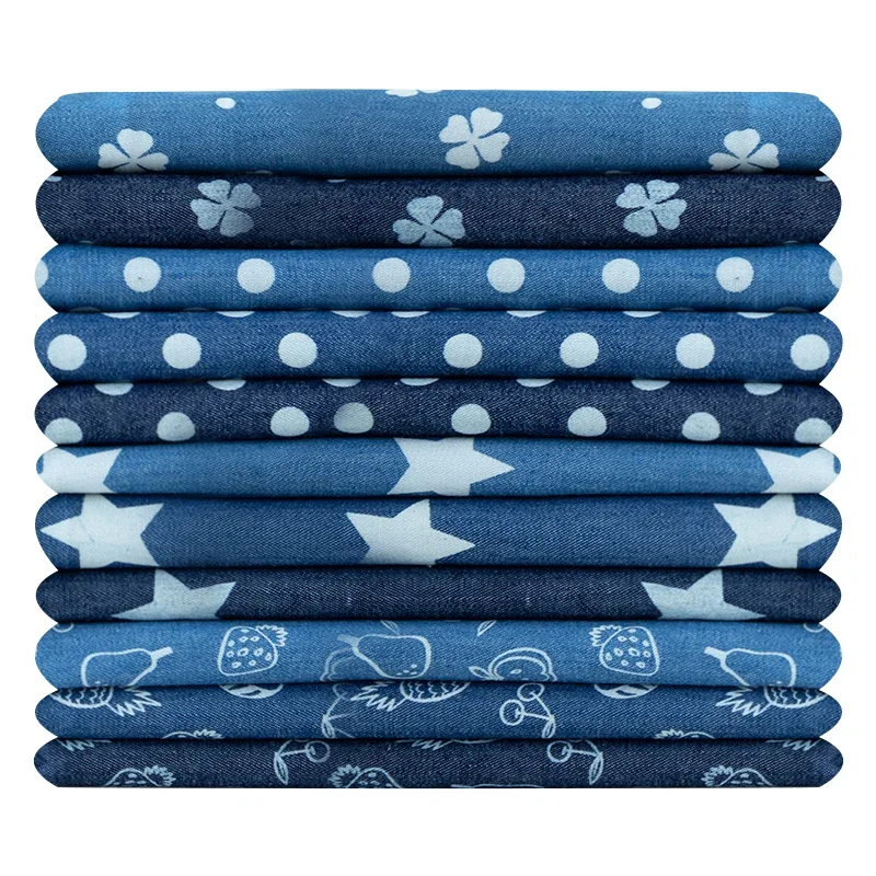 Pure Cotton Denim Cloth Thin Wash Printed Summer Clothes for Dresses Clothing Fabrics Cloth Per Meter for Sewing Diy Material