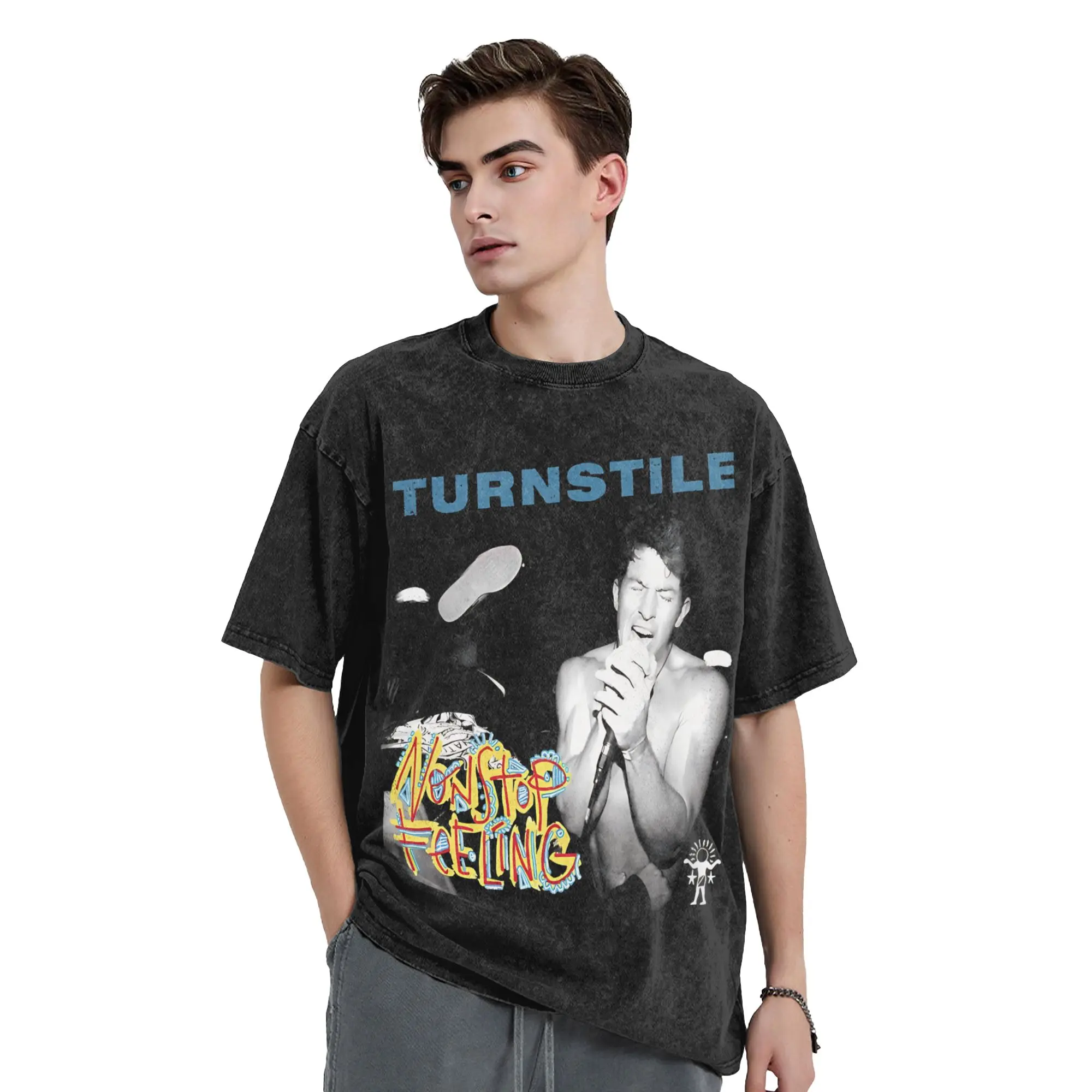 Grafisch bedrukte tourniquetband gewassen T-shirts Outfit Harajuku T-shirts Heren Dames T-shirts