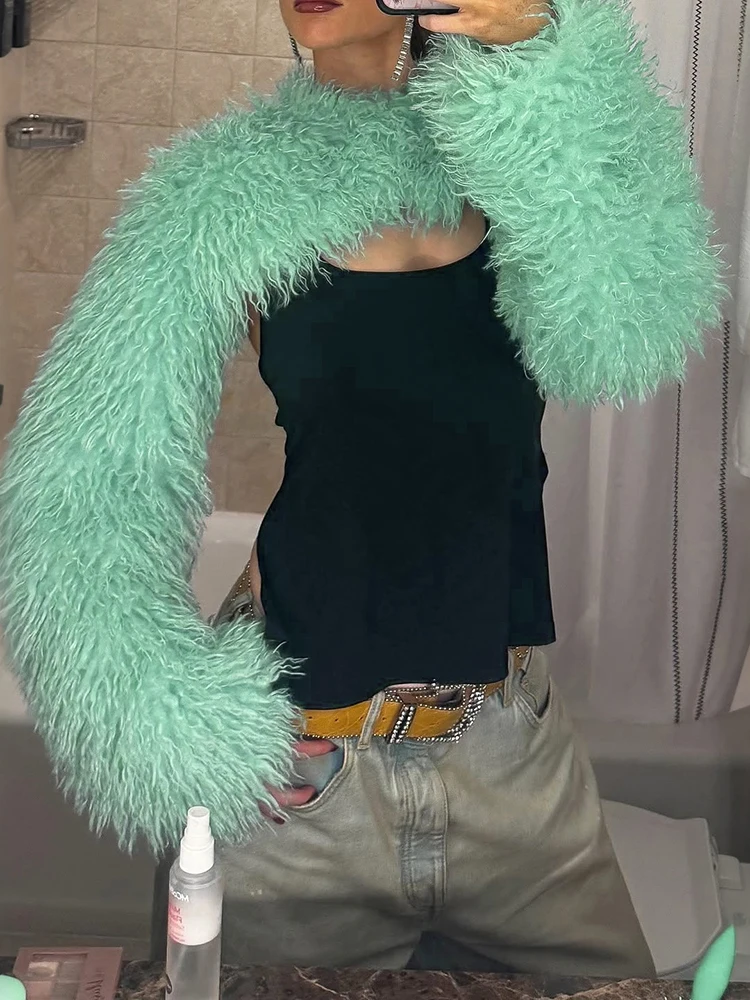 Weird Puss Fashion Furs Crop Tops Women Sexy Hottie O-Neck Full Sleeve Elegant Street Party Clubwear Autumn Simple Chic Outfits