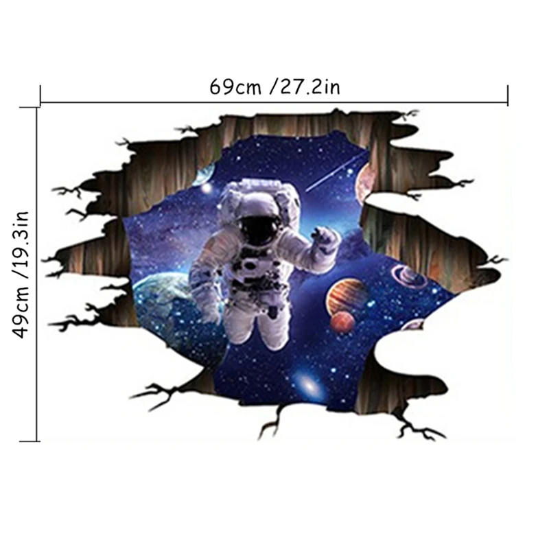 ملصقات حائط مكسورة من الفينيل لرائد الفضاء ثلاثية الأبعاد بتصميم كوكب مرصع بالنجوم ديكورات منزلية لغرف الأطفال ورق حائط للسقف