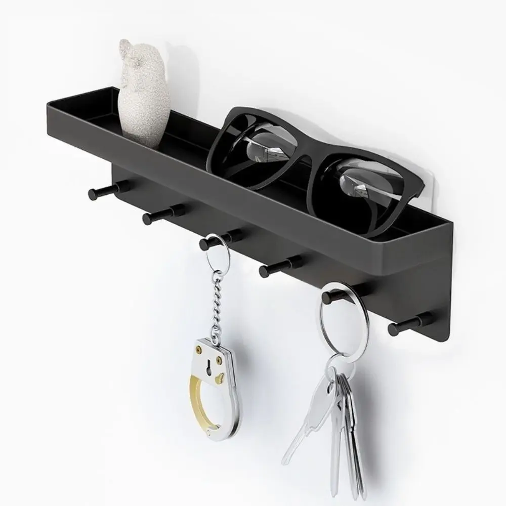 

Multifunction Wall Decor Key Holder No Punching with 6 Hooks Key Storage Rack Rectangle Adhesive Door Rear Shelf for Kitchen