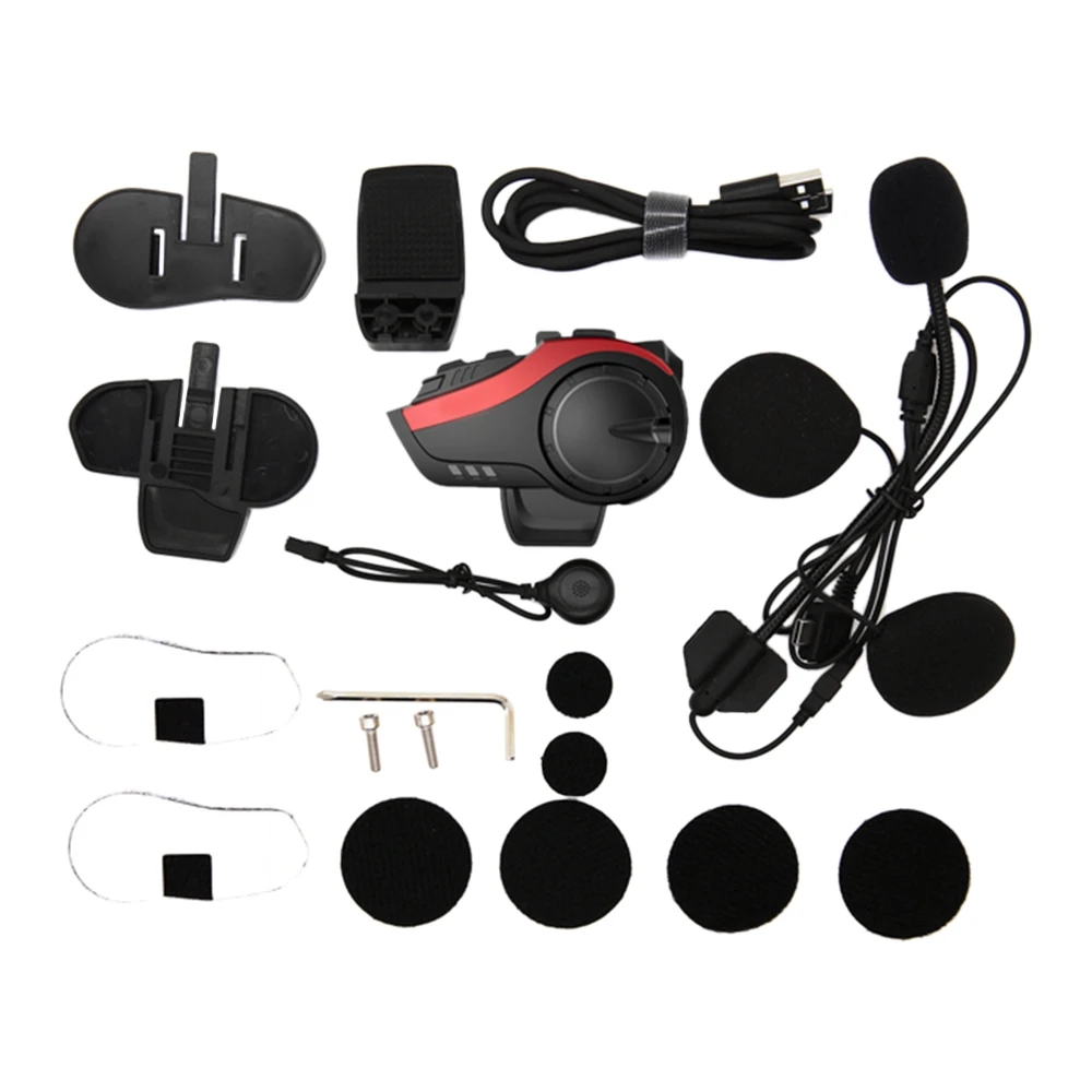 Motorcycle 2000M Bluetooth Helmet Intercom 6 Interphone Headset Compatible with All Bluetooth Headsets Red