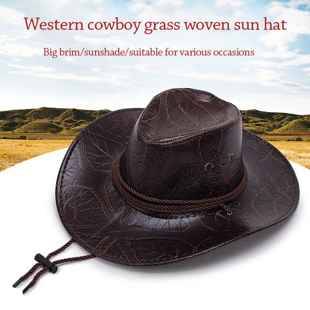 Cowboy Knight Hat Western Sun Hats Women Men Leather Caps Gentleman Jazz Vintage Cap Large Grassland Summer Autumn Visors