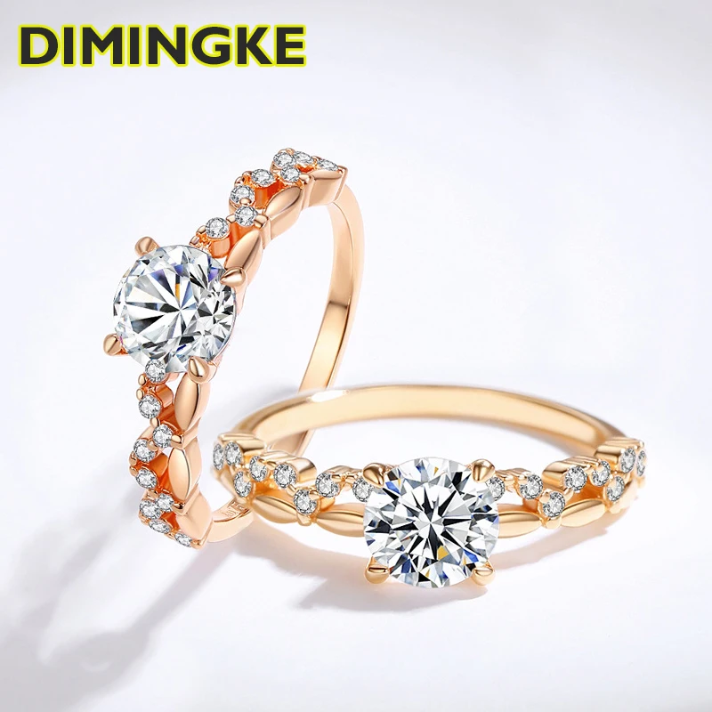 

DIMINGKE Rose Gold Ring 925 Silver 1 Carat D Moissanite GRA Certificate Exquisite Jewelry Wedding Party Gift for Women