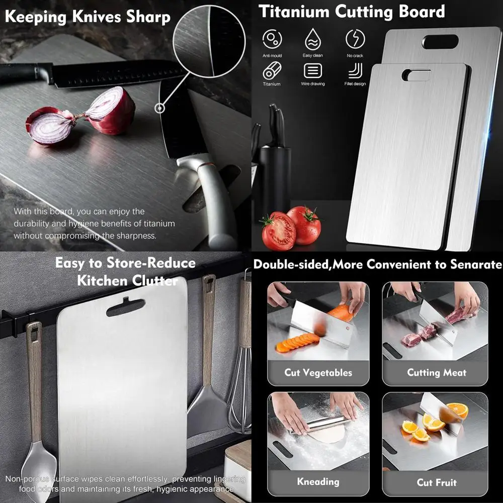 

Triple Set of 100% Pure Titanium Double-Sided Cutting Boards for Kitchen Use, Dishwasher Safe, Ideal for Fruits, Vegetables, and
