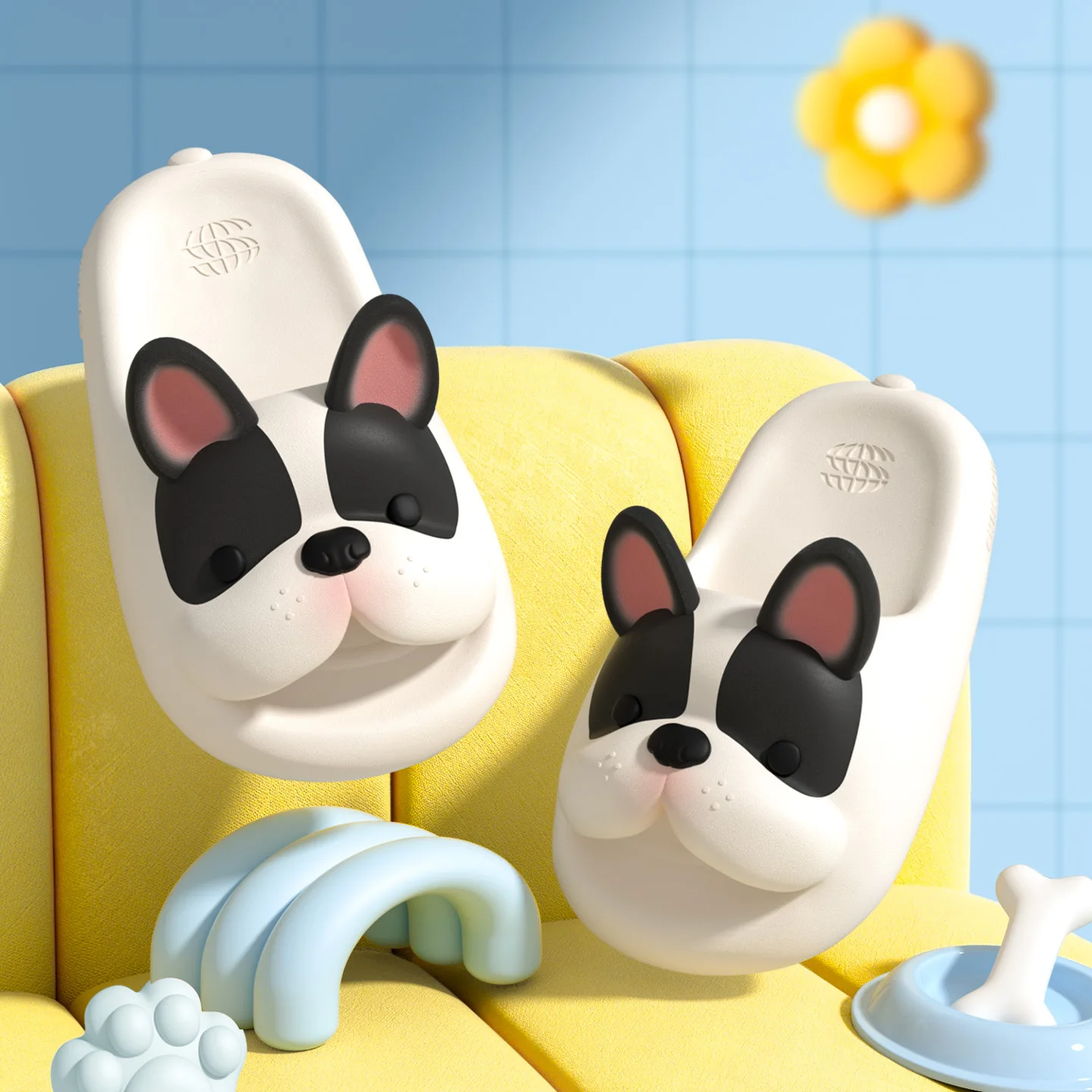 

2026 New Cute French Bulldog Cartoon Slippers Women Thick Sole Height Increase Non Slip Home Outdoor Beach Casual Couple Sandals