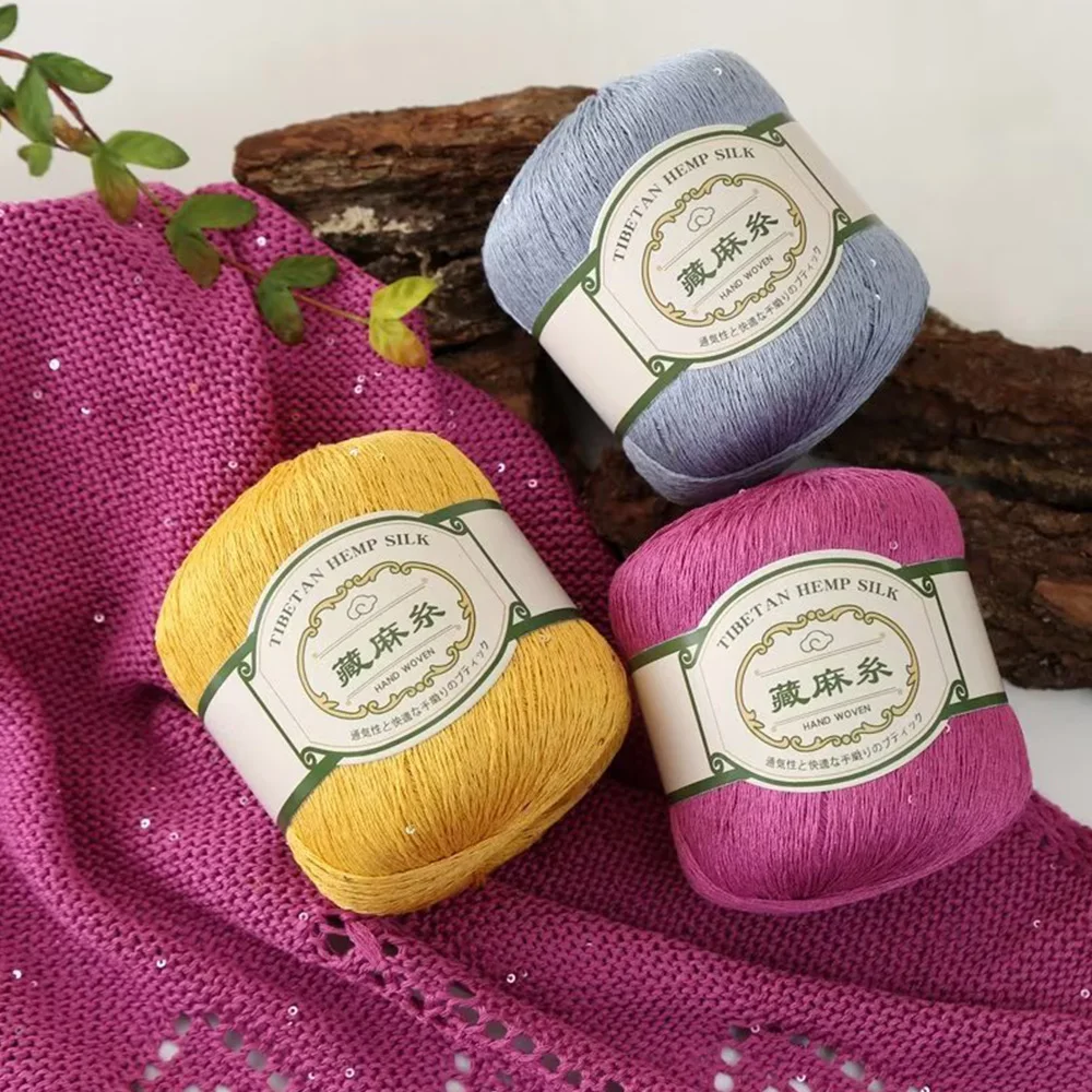 50g/Boll Sequin Tibetan Hemp Yarn Linen Lace Yarn Summer Short Sleeve Shawl Soft Lace Yarn Braided Line Knitting Crochet Yarn