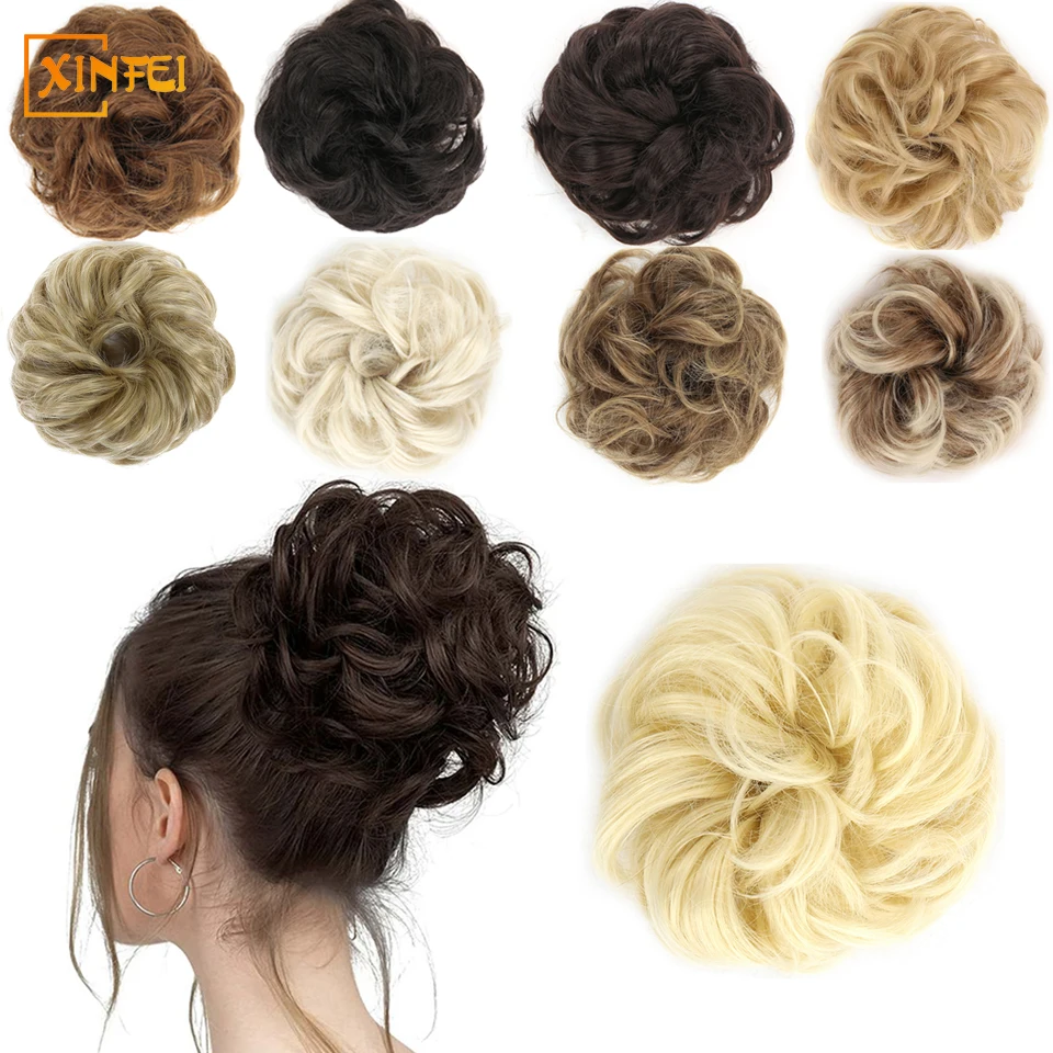 

Synthetic Messy Chignon Fluffy Scrunchies Fake Hair Band High Elasticity Hairpiece Tail For Women Natural Black Curly Hair