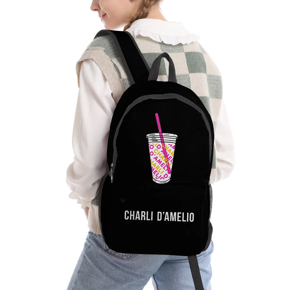 Hip Hop Youthful Charli DAmelio Student School Bags Notebook Backpacks 3D Printed Oxford Waterproof Boys/Girls Funny Travel Bags