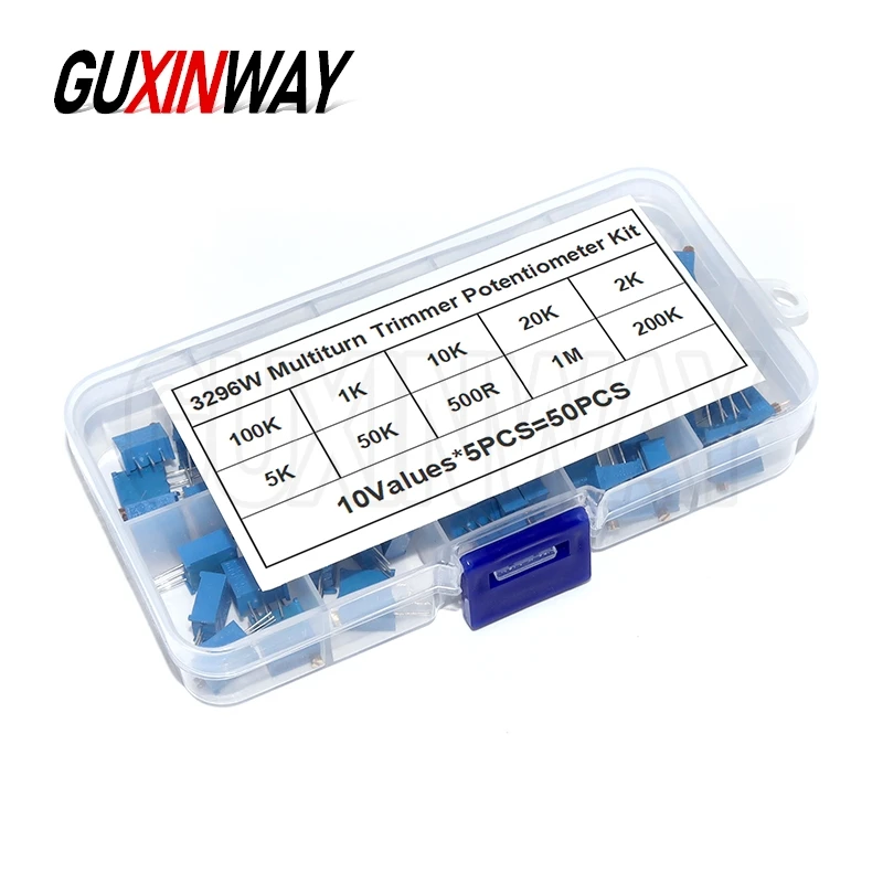 

50 шт., 3296 Вт, многооборотный триммер, комплект потенциометра, высокоточный переменный резистор 3296 с коробкой, электронный комплект «сделай сам»