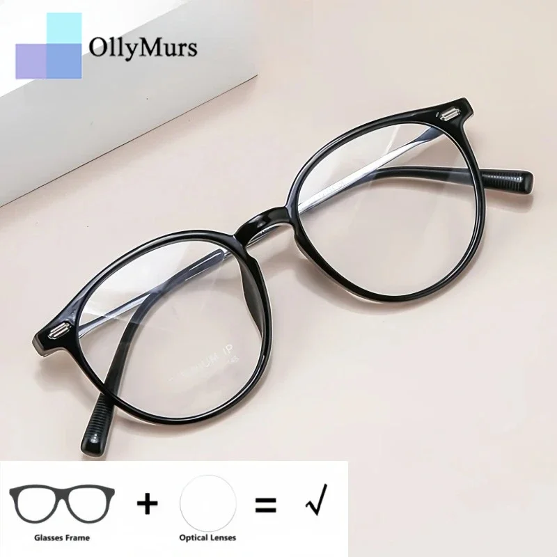 

OLLYMURS Men and Women Retro Round Optical Prescription Glasses Small TR90 Titanium Recipe Eyewear Myopia Hyperopia Progressive