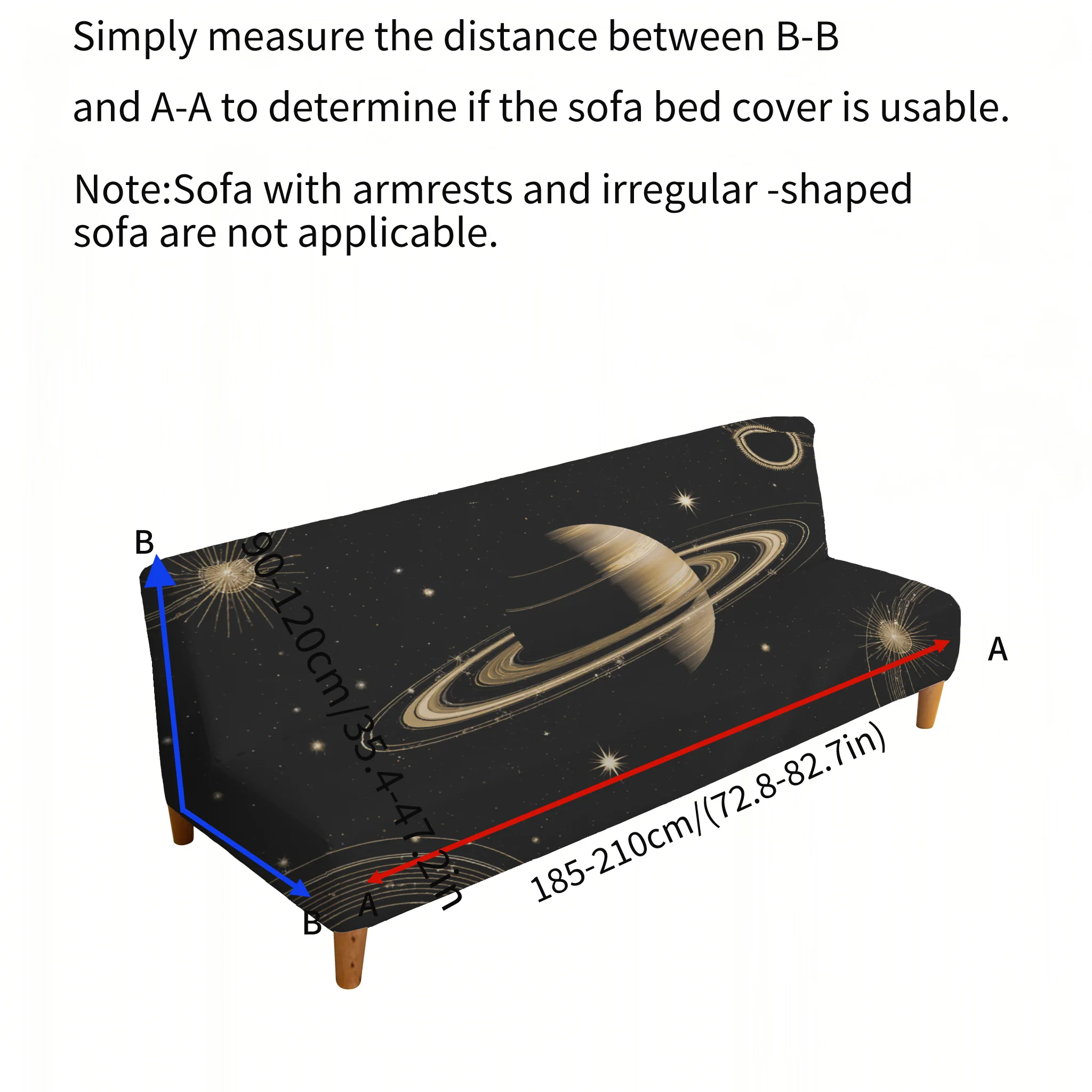 Black gold universe Saturn sofa bedspread, elastic armless sofa cover, dust-proof and non-slip furniture protective cover