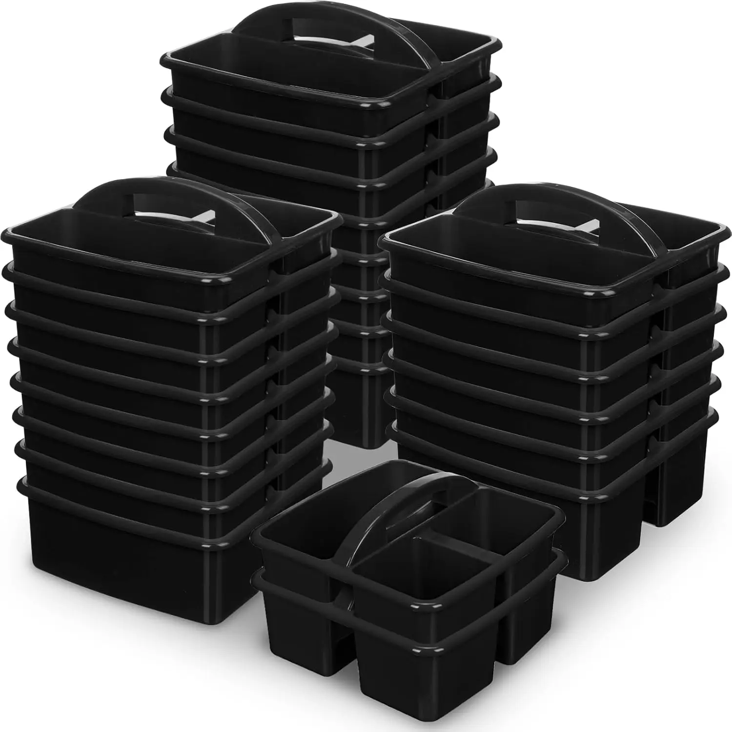 

24 Pack Classroom Caddy Bulk, Black Plastic Caddy Organizer with Handle 3-compartment Stackable Portable Storage Bins for Schoo