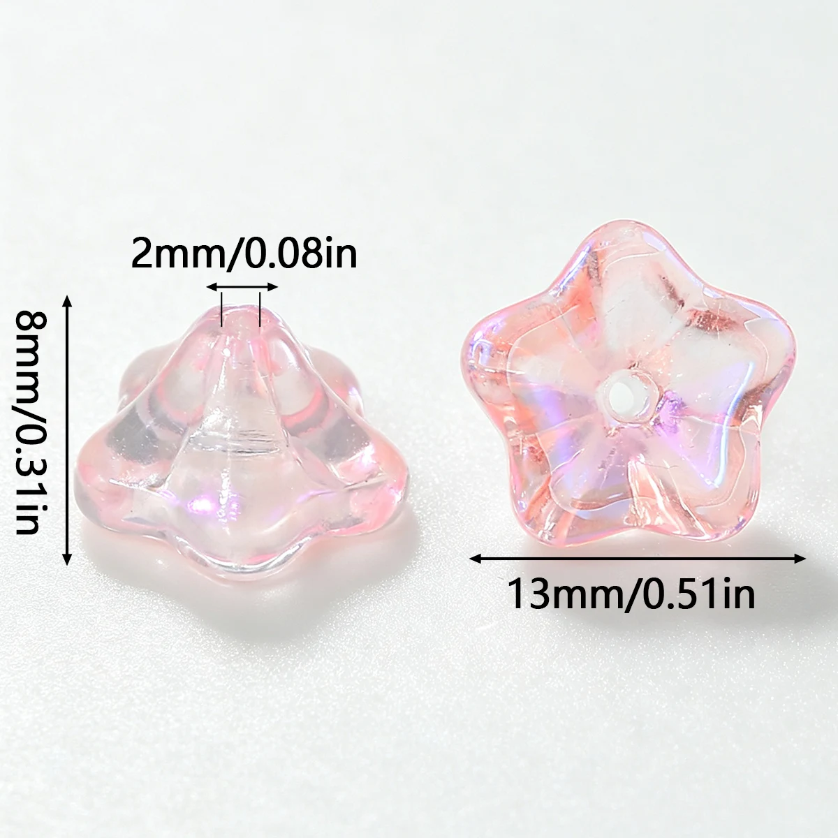 20/40/60Pcs 8x13mm Plated Pink Trumpet Flower Crystal Glass Beads for Jewelry Making Bracelet Necklace Keychain DIY Accessories