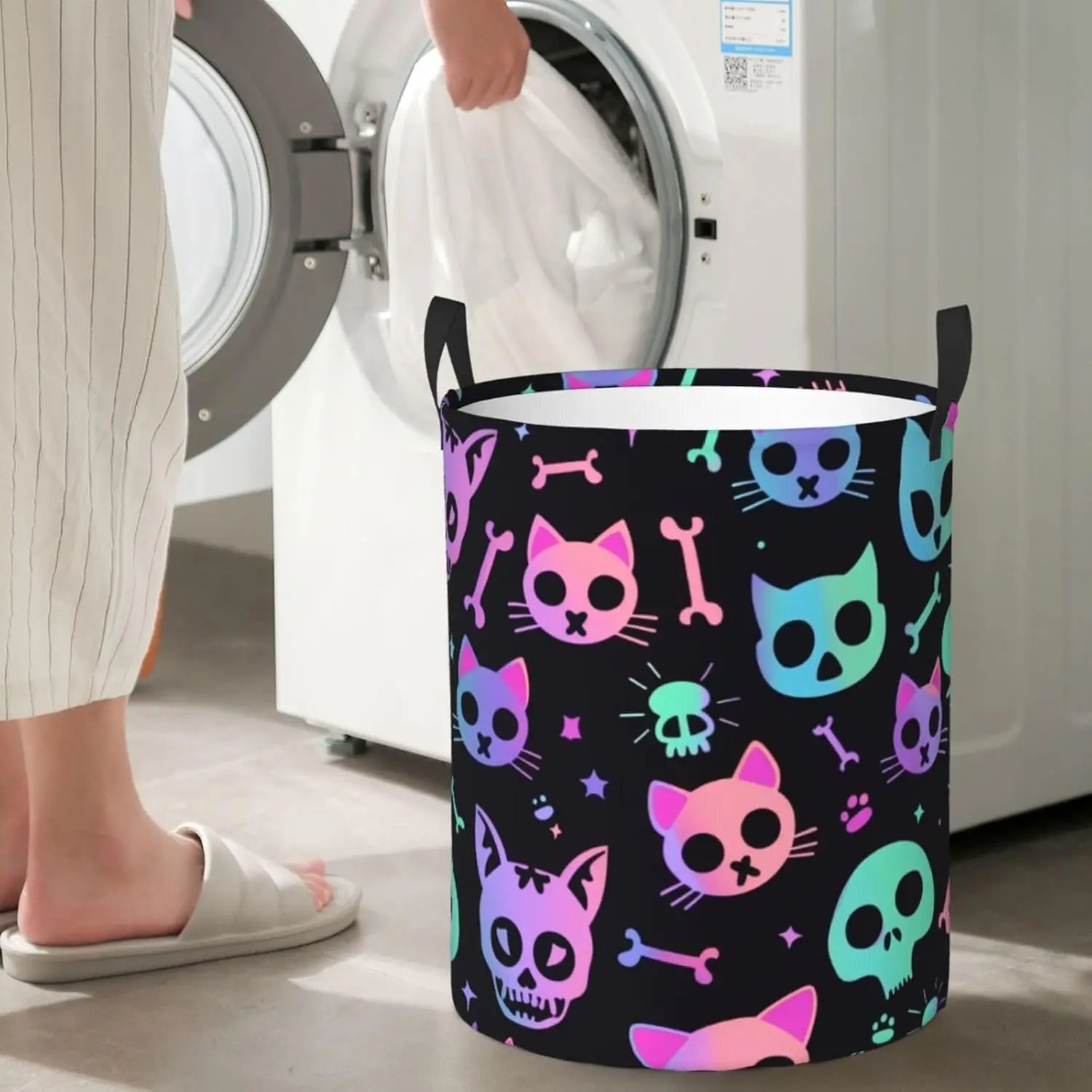 

Waterproof Laundry Hamper Halloween Skeleton Cat Collapsible Laundry Basket Large Storage Basket Toy Storage Bins